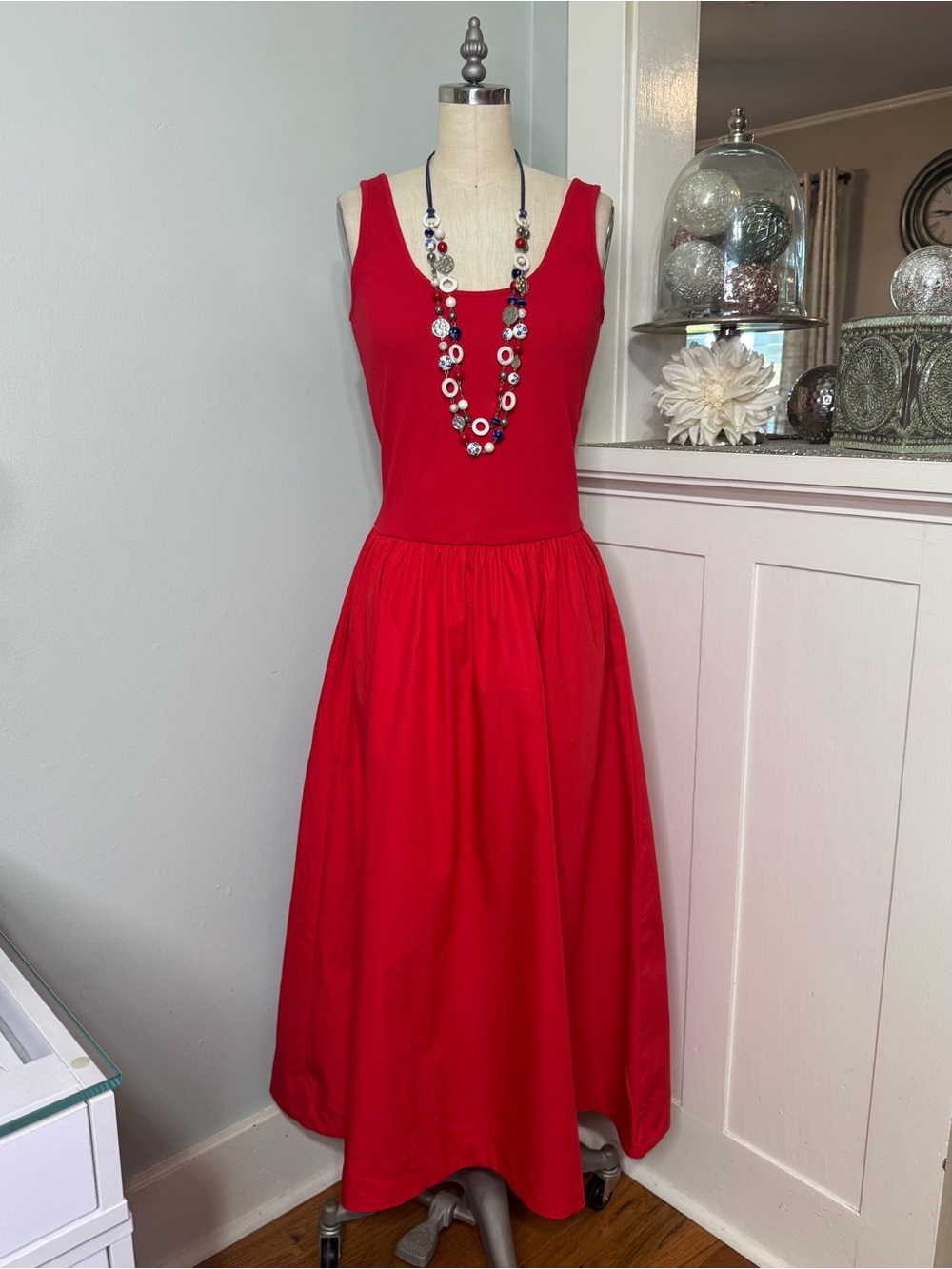 Gap Mixed Media Drop Waist Maxi Dress Red Medium Large XL NWT - Picture 5 of 16